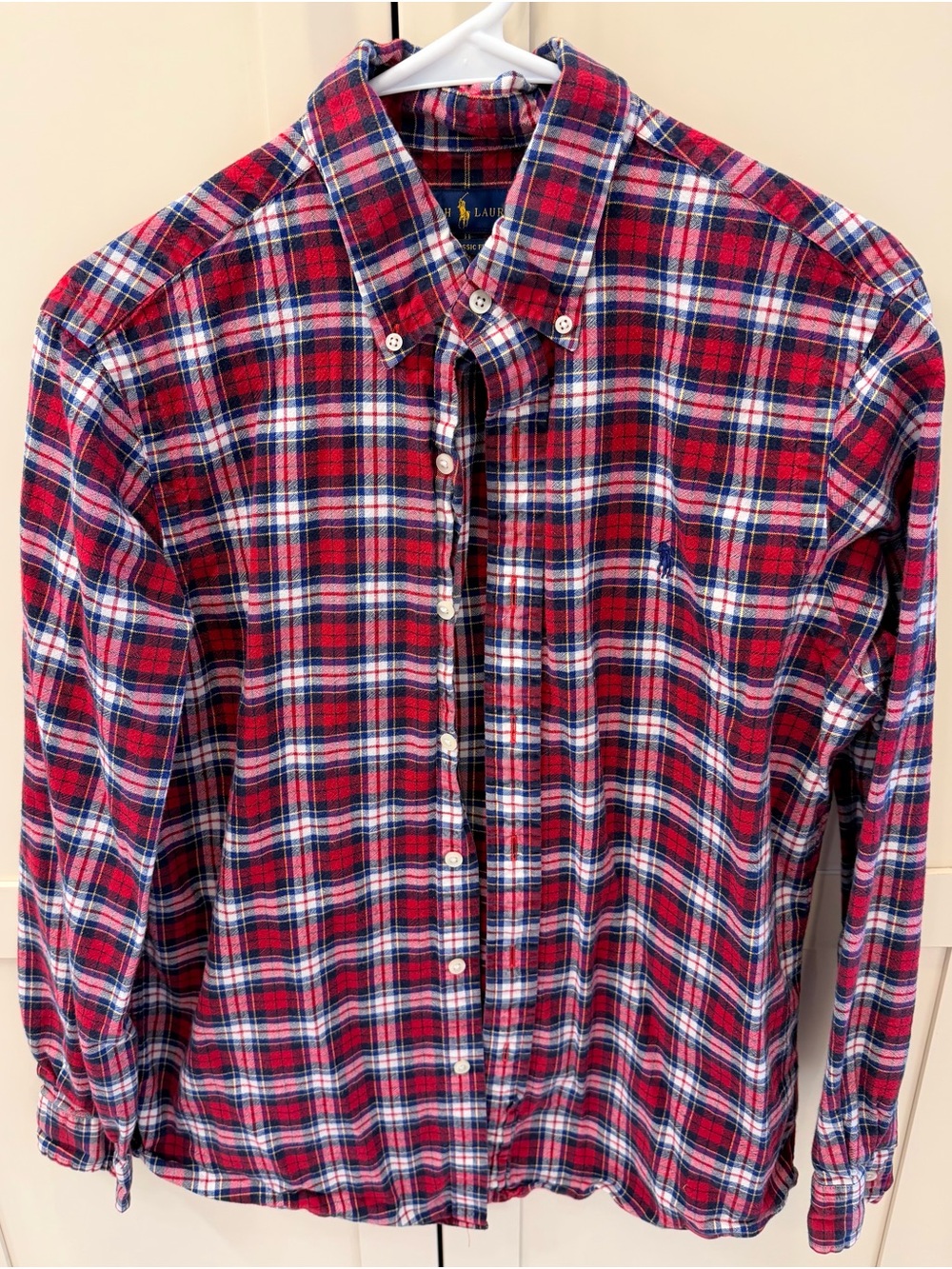 Ralph Lauren Red and Blue Plaid Long Sleeve Button-Down Shirt